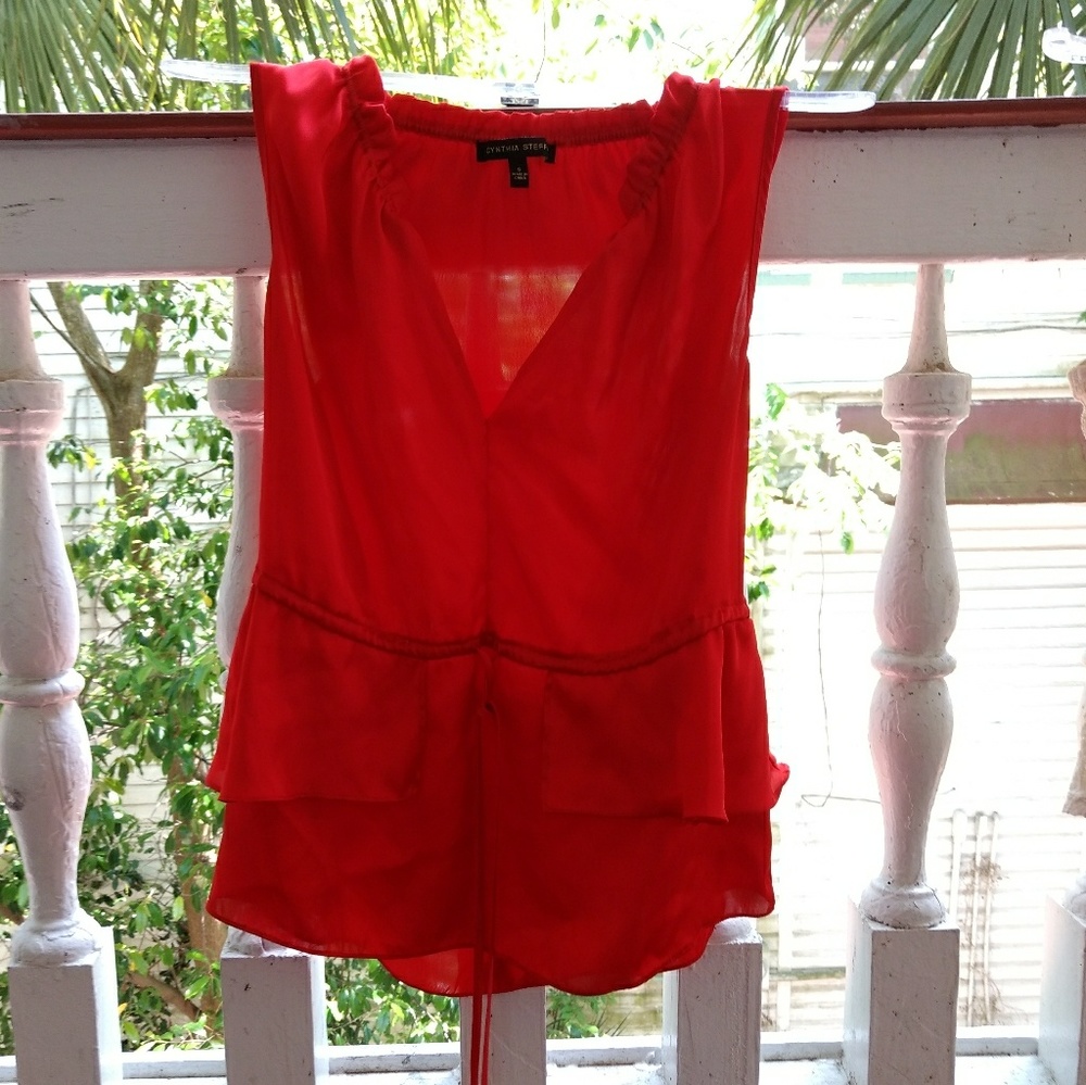 Red silky blouse